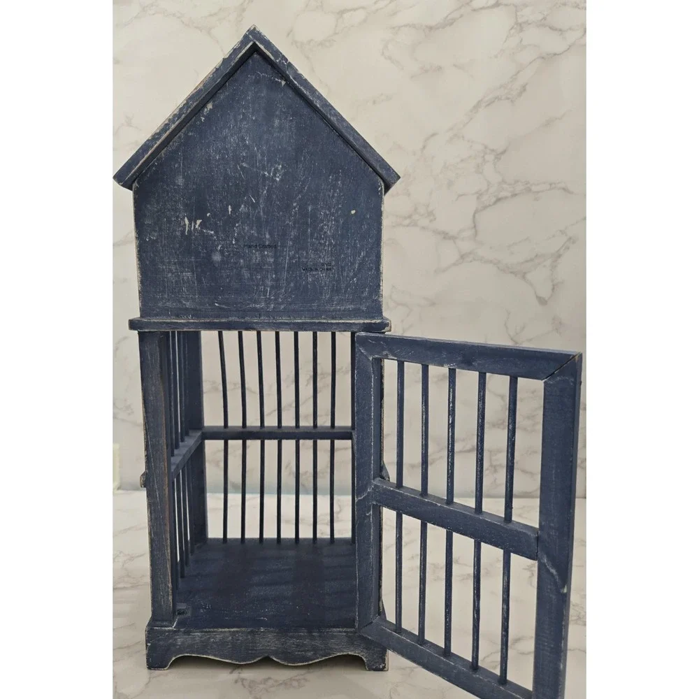 Wood‎ Clock Bird Cage (Blue) No Glass Table Clock. 16.5